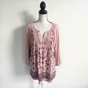 VINTAGE AMERICA Women’s Pink Peasant Top BOHO Casual Wear  3/4Sleeve Size Large